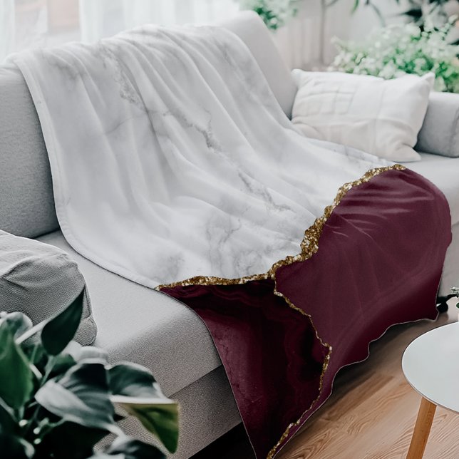 White Marble Burgundy Agate Guld Glitter Fleecefilt (Skapare uppladdad)