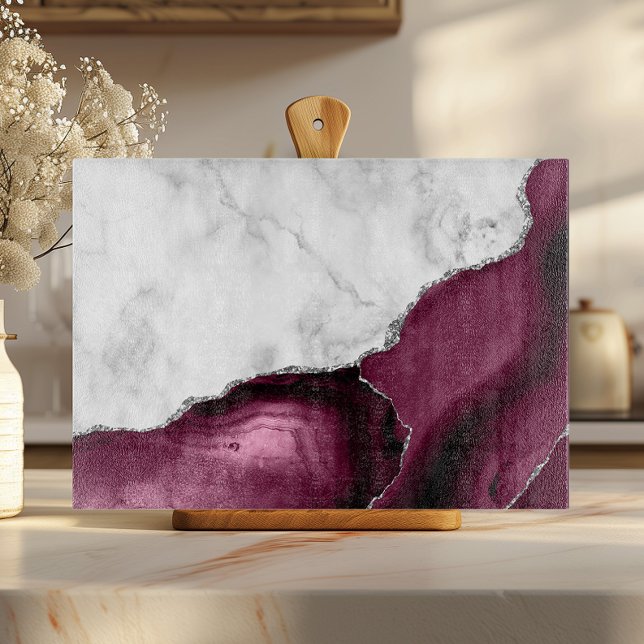 White Marble Burgundy Agate Silver Glitter (Skapare uppladdad)