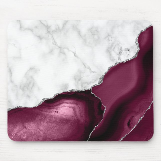 White Marble Burgundy Silver Agate Musmatta (Framsidan)