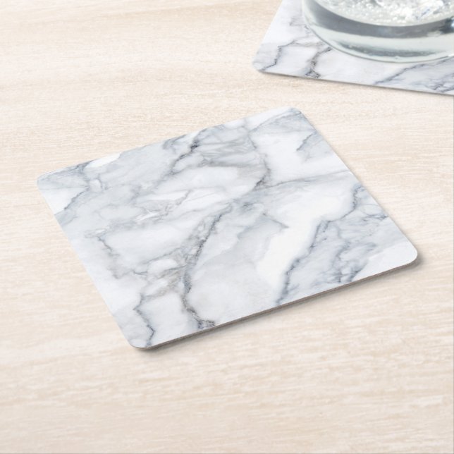 White Marble Carrara Calacatta Struktur Underlägg Papper Kvadrat (Vinklad)