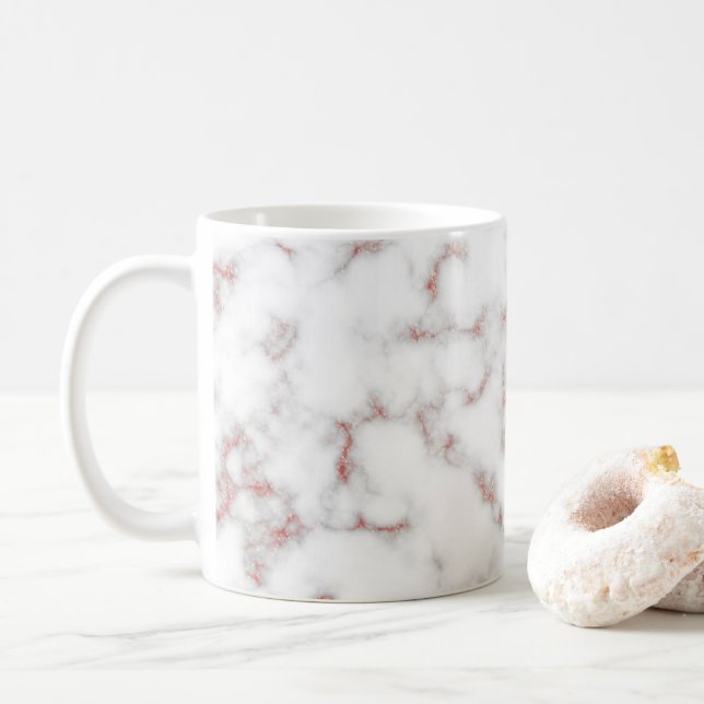 White Marble Carrara Ro Guld Glitter Struktur Kaffemugg (Med munk)