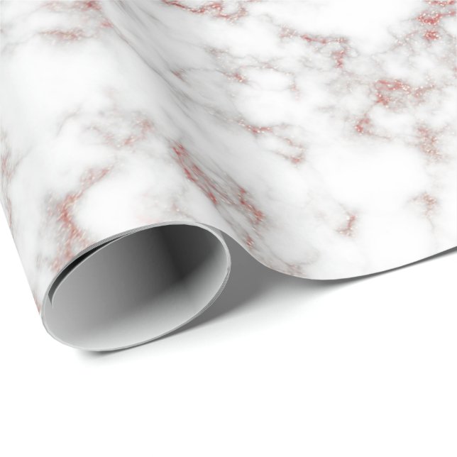 White Marble Carrara Ro Guld Glitter Struktur Presentpapper (Rullad Hörn)