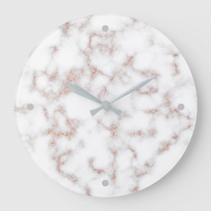 White Marble Carrara Ro Guld Glitter Struktur Stor Klocka