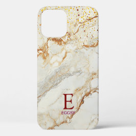 White marble chic gold glitter monogram
