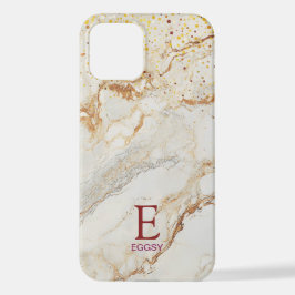 White marble chic gold glitter monogram