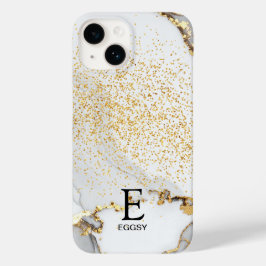 White marble chic gold glitter monogram