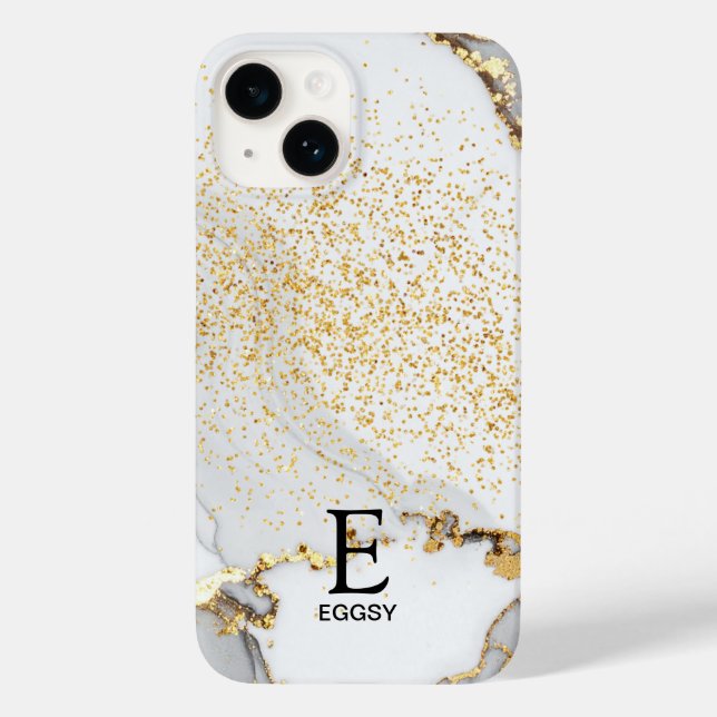 White marble chic gold glitter monogram (Baksida)