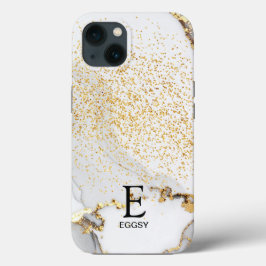 White marble chic gold glitter monogram