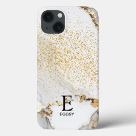 White marble chic gold glitter monogram