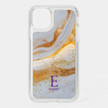 White marble chic gold glitter monogram