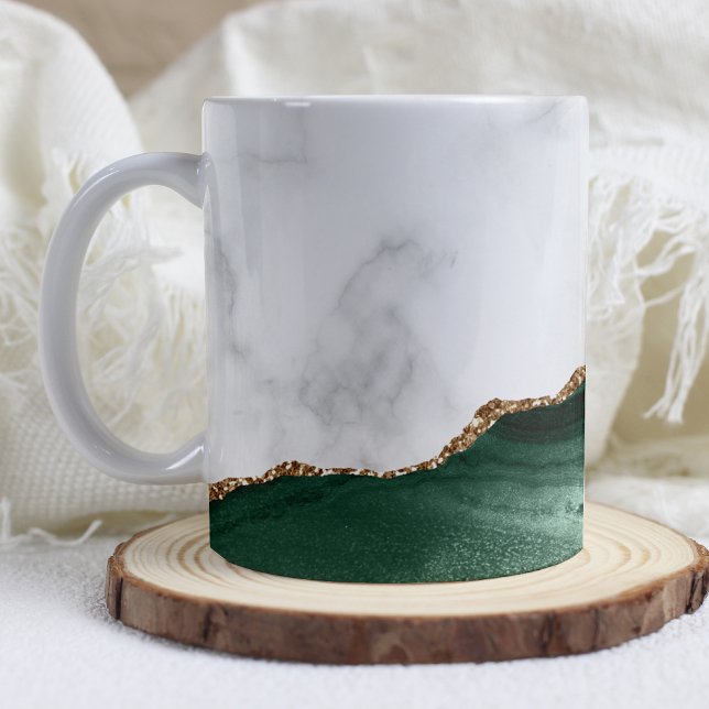 White Marble Emerald Grönt Agate Guld Glitter Kaffemugg (Skapare uppladdad)