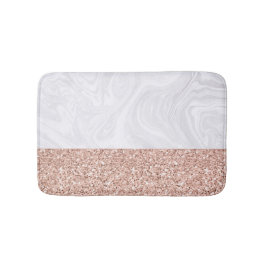 White Marble Faux Ro Guld Rosa Glitter Badrumsmatta