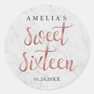 White Marble Faux Ro Guld Sweet sixteen Sticker Runt Klistermärke