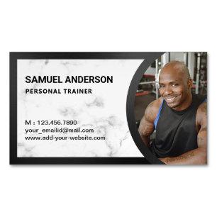 White Marble Fitness Personlig Tränare Foto Magnetiska Visitkort