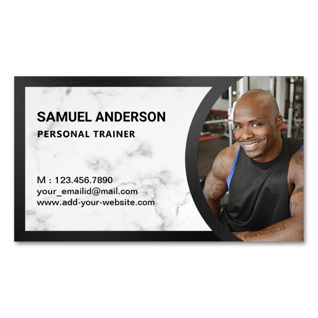 White Marble Fitness Personlig Tränare Foto Magnetiska Visitkort (Framsida)