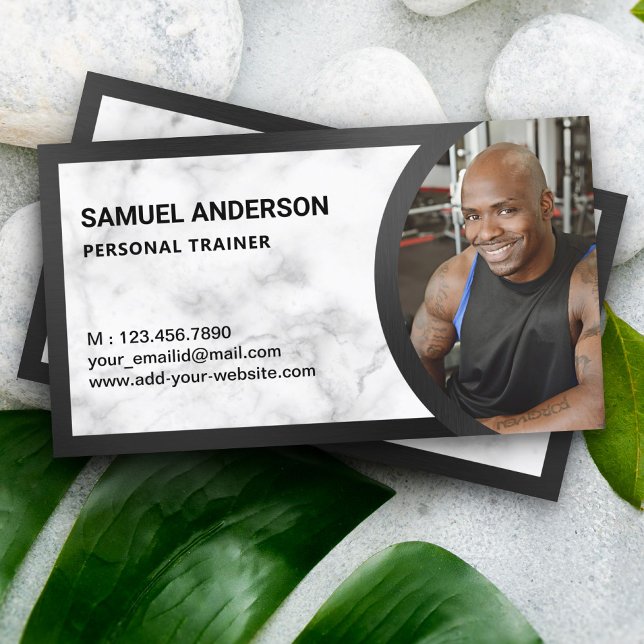 White Marble Fitness Personlig Tränare Foto Visitkort (Skapare uppladdad)