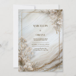 White Marble Gilded Botanical Wedding Inbjudningar