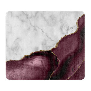 White Marble Gilded Burgundy Agate