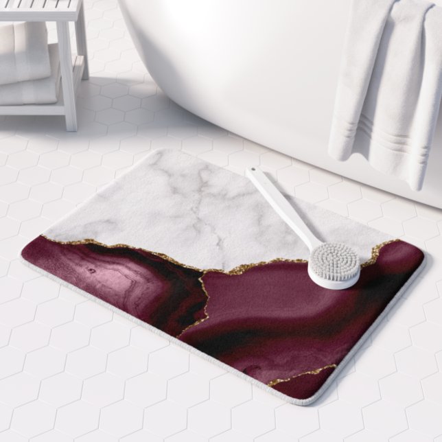 White Marble Gilded Burgundy Agate Badrumsmatta (Skapare uppladdad)