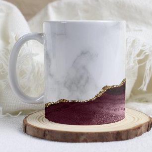 White Marble Gilded Burgundy Agate Kaffemugg