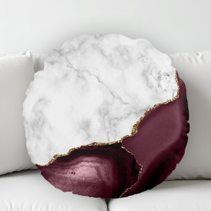 White Marble Gilded Burgundy Agate Rund Kudde