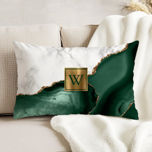 White Marble Gilded Emerald Grönt Agate Monogram Prydnadskudde