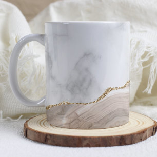 White Marble Gilded Ivory Beige Taupe Agate Kaffemugg
