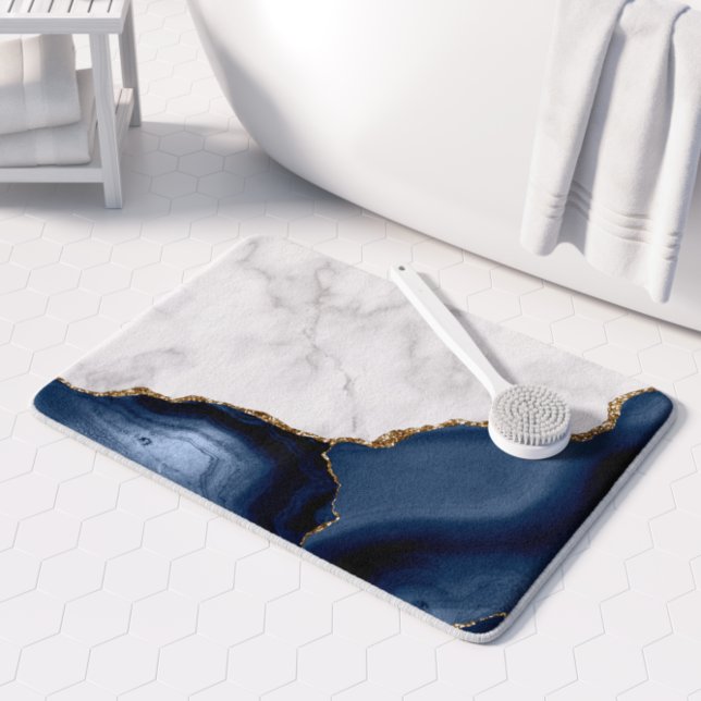 White Marble Gilded Navy Blue Agate Badrumsmatta (Skapare uppladdad)