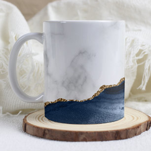 White Marble Gilded Navy Blue Agate Kaffemugg