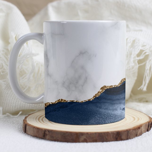 White Marble Gilded Navy Blue Agate Kaffemugg (Skapare uppladdad)
