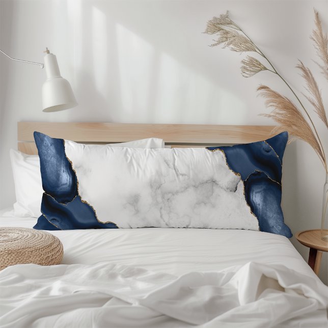 White Marble Gilded Navy Blue Agate Kroppskudde (Skapare uppladdad)