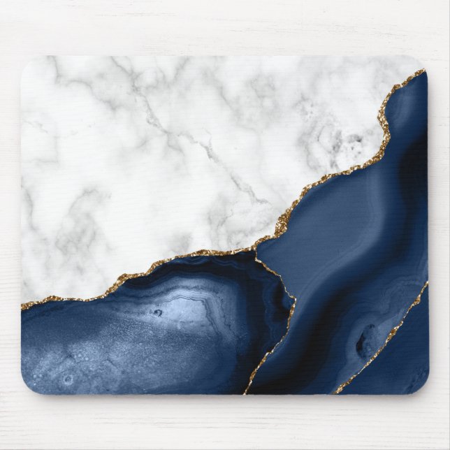 White Marble Gilded Navy Blue Agate Musmatta (Framsidan)