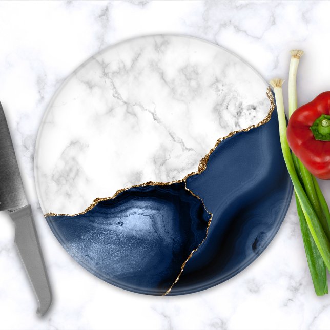 White Marble Gilded Navy Blue Agate Round (Skapare uppladdad)
