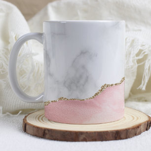 White Marble Gilded  Rosa Agate Kaffemugg