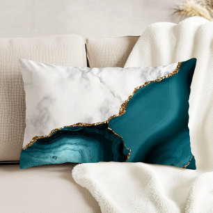 White Marble Gilded Teal Agate Prydnadskudde