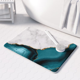 White Marble Gilded Teal Blue Agate Badrumsmatta
