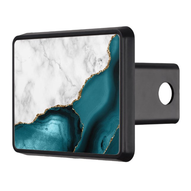 White Marble Gilded Teal Blue Agate Dragkroksskydd (Vänster)