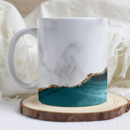 White Marble Gilded Teal Blue Agate Kaffemugg