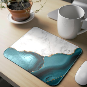 White Marble Gilded Teal Blue Agate Musmatta