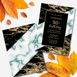 White Marble Gold Foil Paint Texture Birthday Inbjudningar