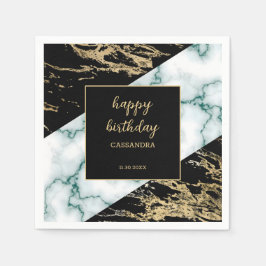 White Marble Gold Foil Paint Texture Birthday Pappersservett