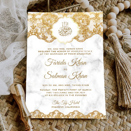 White Marble Gold Foil Snöre islamisk muslimsk Brö Inbjudningar