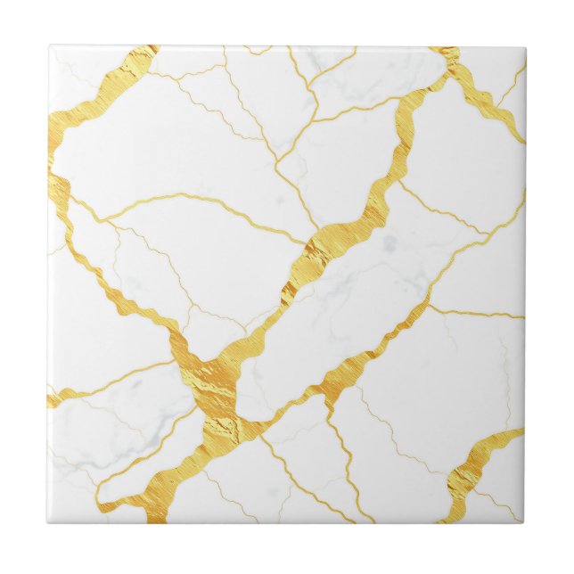 White Marble Gold Veins Pattern Kakelplatta (Framsidan)