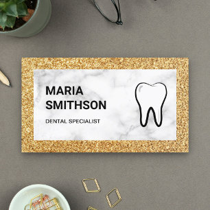 White Marble Guld Glitter Dental Clinist Dentist Visitkort