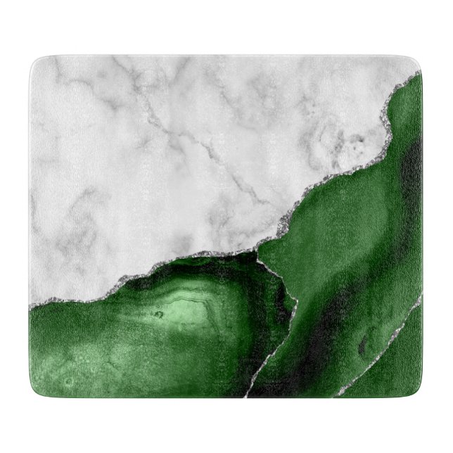 White Marble Hunter Grönt Agate Silver Glitter (Framsidan)
