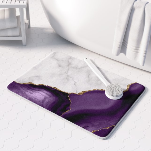 White Marble Lila Agate Guld Glitter Badrumsmatta (Skapare uppladdad)