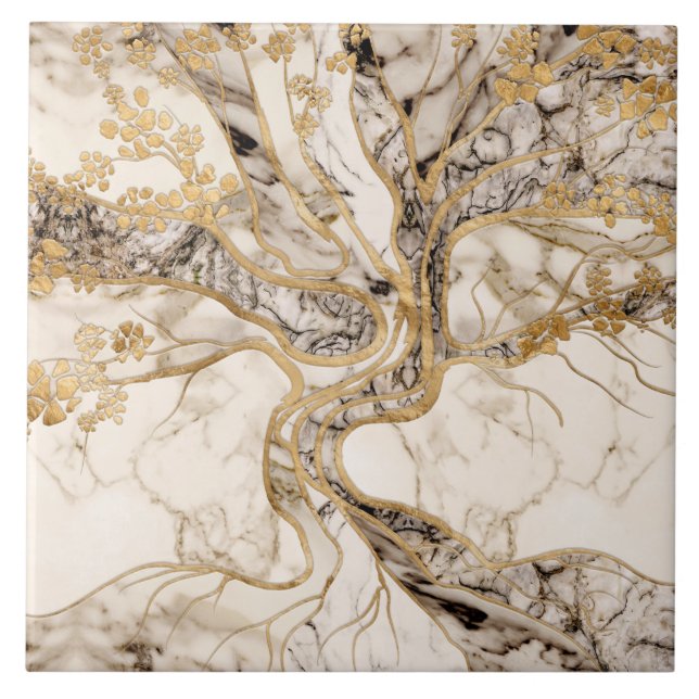White Marble Livets träd Abstrakt Kakelplatta (Framsidan)
