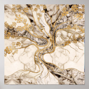 White Marble Livets träd Abstrakt Poster