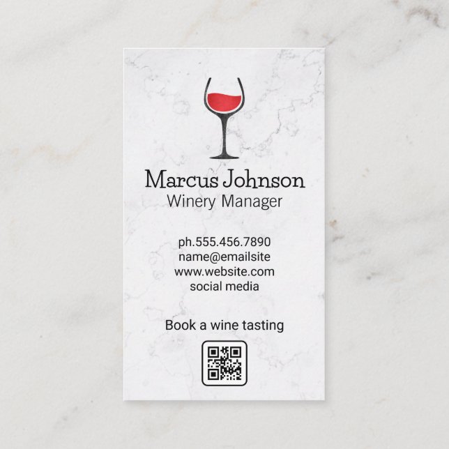 White Marble | Logotyp av glas Vin | Test QR-kod Visitkort (Baksida)