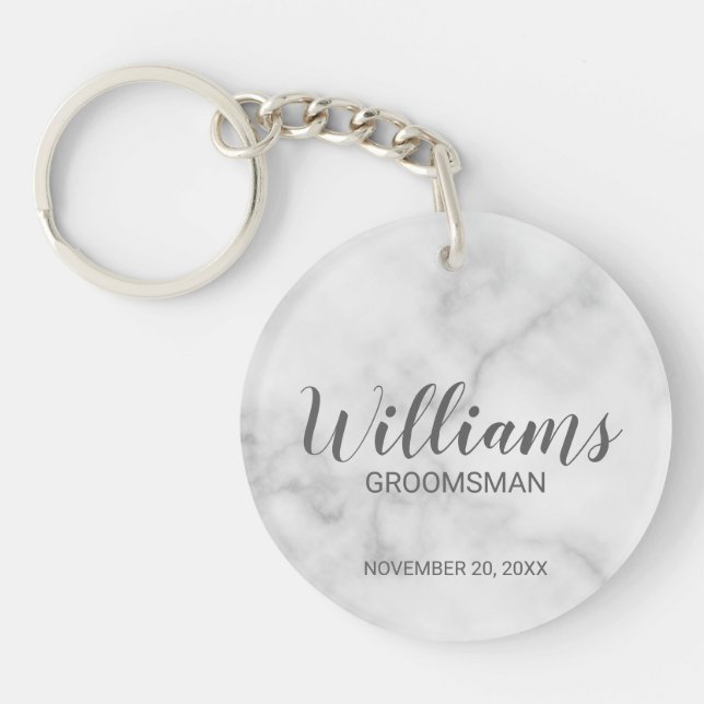 White Marble Modern Script Personlig Groomsman (Framsidan)